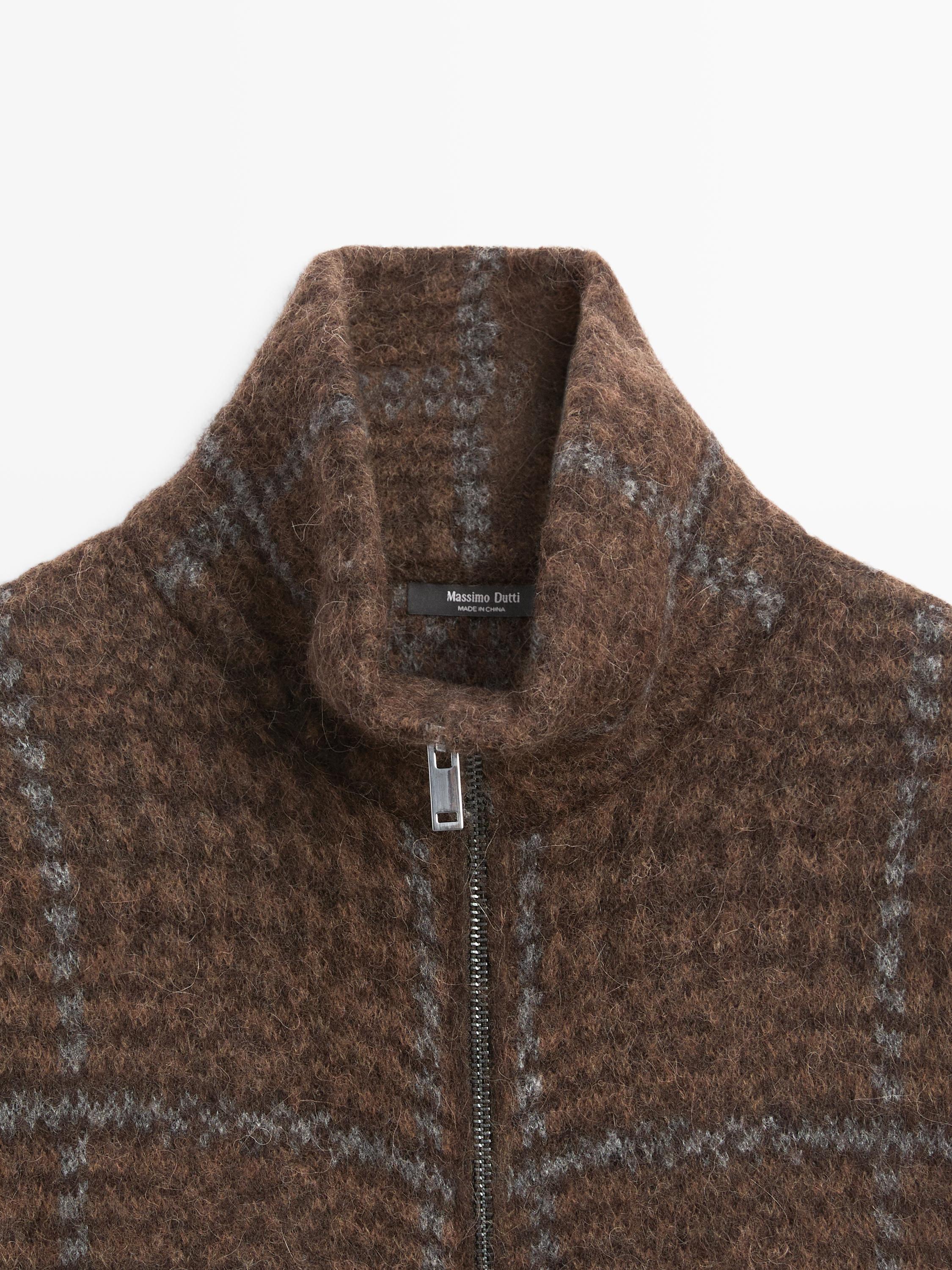 Veste à carreaux en maille de laine d’alpaga